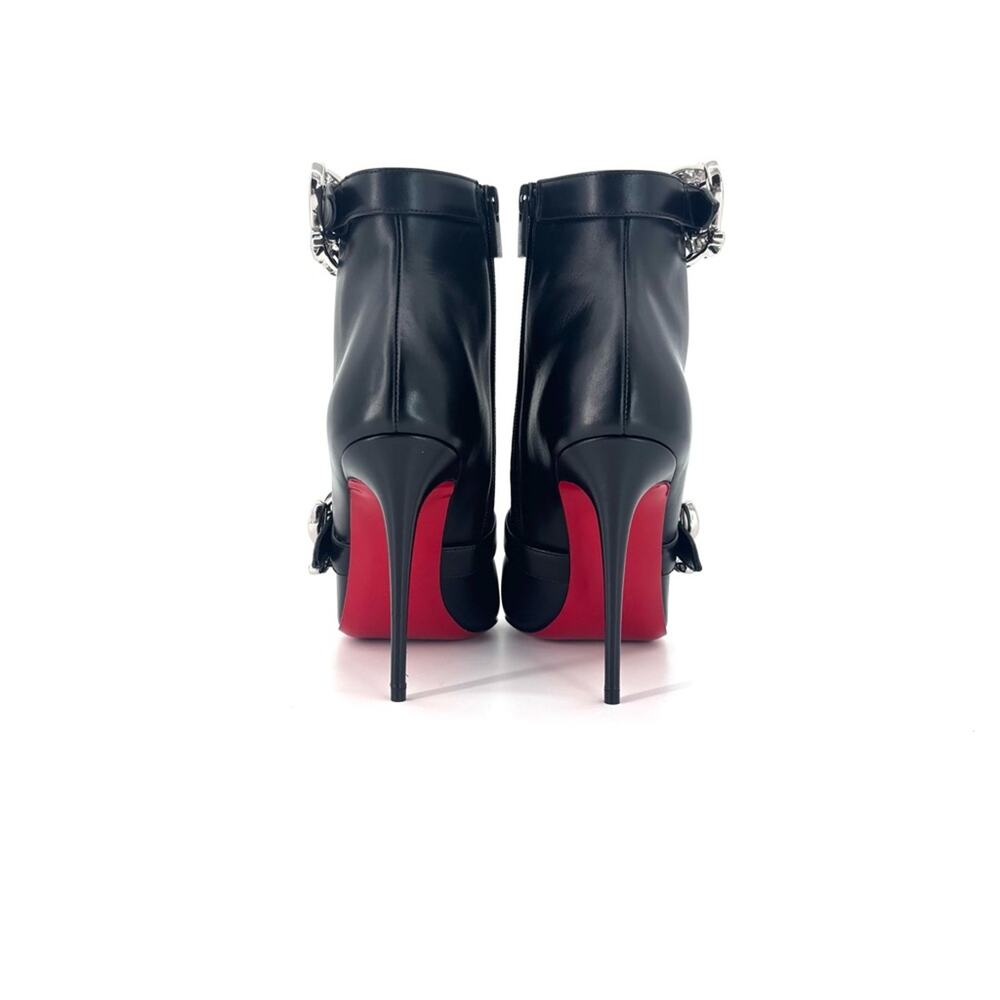 NEW Christian Louboutin Giddylina Booty Black Logo Buckle Embellished Boots 37 - Picture 4 of 8